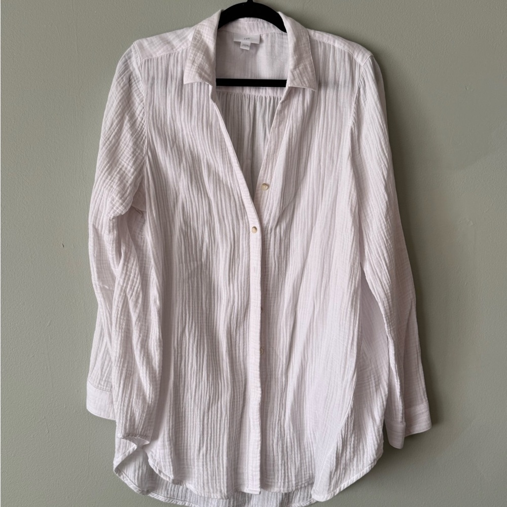 J. Jill White Gauze Button-Up Cotton Shirt
